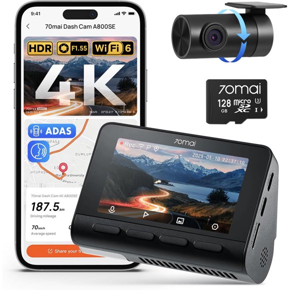 70mai 4K Dash Cam Front and Rear, Built-in WiFi 6 GPS Car