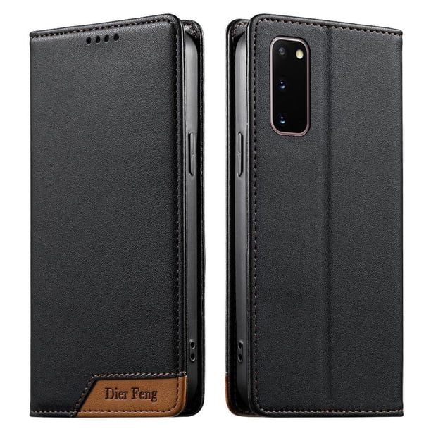 Funda Tipo Cartera de Cuero Sintético para Samsung Galaxy S20 Bloqueo RFID, con Ranuras para Tarjetas y Bolsillo para Efectivo, Cierre Magnético Fuerte Negro