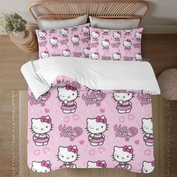 Hello Kitty 3-Piece Bedding Set For Kids Boys Girls Adult Cartoon Warm Cute Fashion Holiday Present Gift Bed Sheets