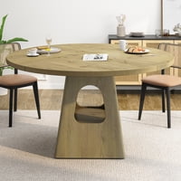 M&Ms - Round Dining Table For 4-6,47 Inch Round Dinner Table With Wooden Tabletop And Storage Base,Farmhouse Dining Table,Wood Kitchen Table For Dining Room,Kitchen, Living Room,Natural(Table Only)