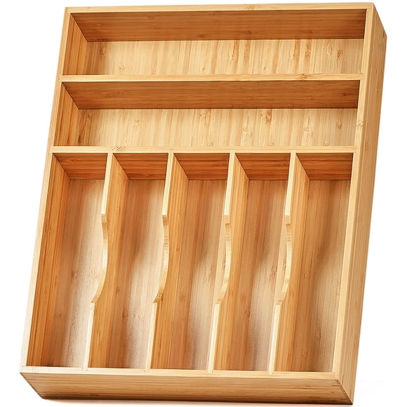 Organizador de cajones de cocina Umilife, bandeja para cubiertos, bambú