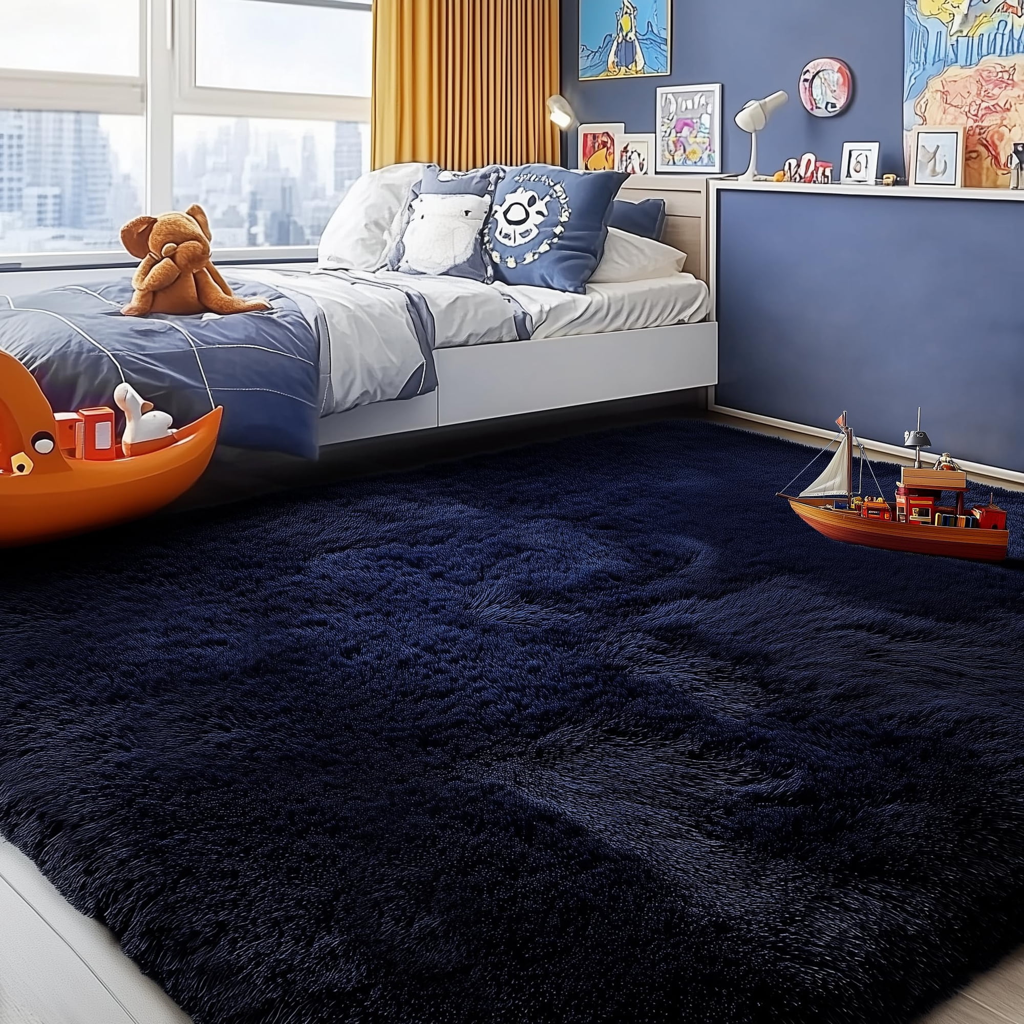 Alfombra Pagisofe, Azul Marino, 122 X 183 Cm, Mullida Y Antideslizante