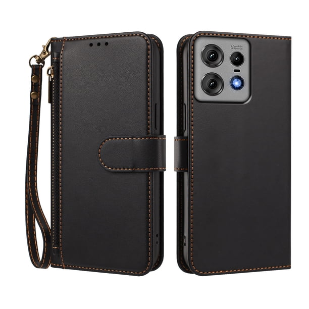 Funda Tipo Billetera para Motorola Moto Edge 50 pro 5G con Soporte y Bolsillo con Cierre Negro