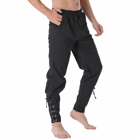 Pantalones Bedjimi Medieval Viking Pirate Cosplay Para Hombre, Color Negro
