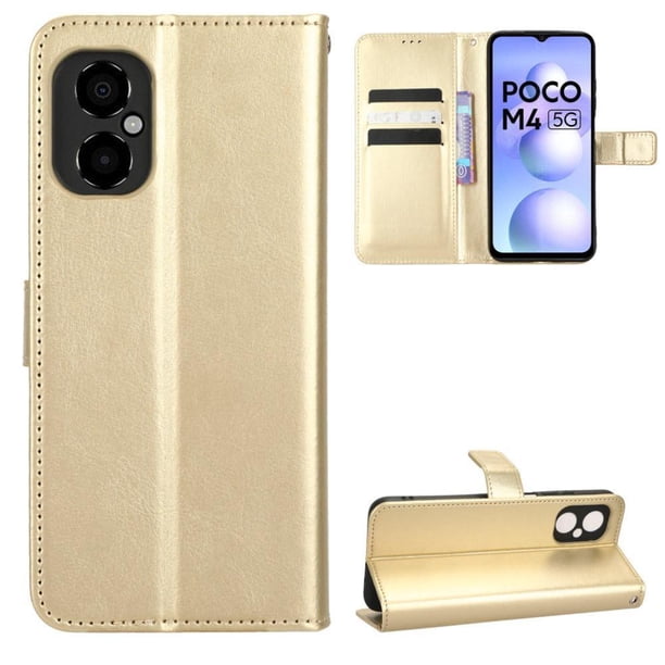 Funda tipo libro para Xiaomi Poco M4 5G, cartera todo‑en‑uno, funda multifuncional con tarjetero y correa de muñeca desmontable