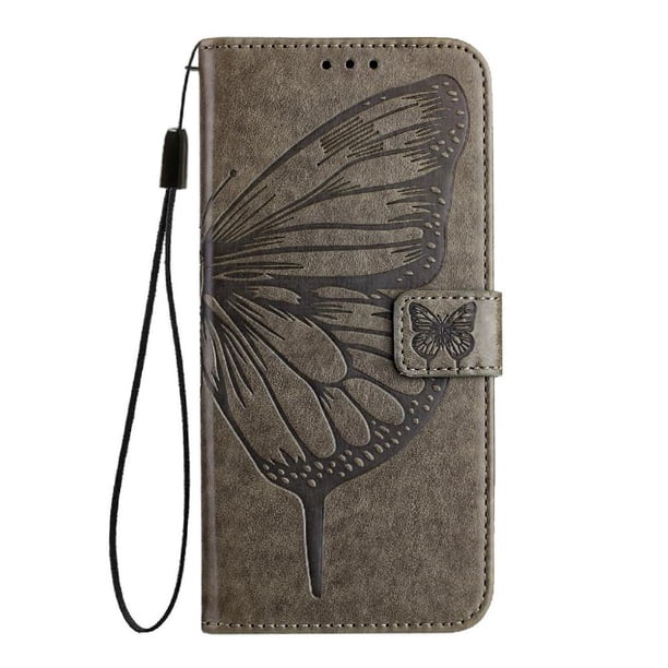 Funda cartera mariposa para iPhone 16e con soporte y ranuras para tarjetas Gris