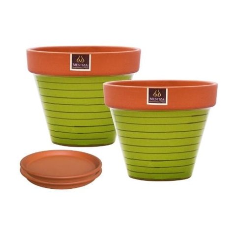 Mestiza - Set De 2 Maceta Kony 15Cm Terra Verde Y Sus Platos