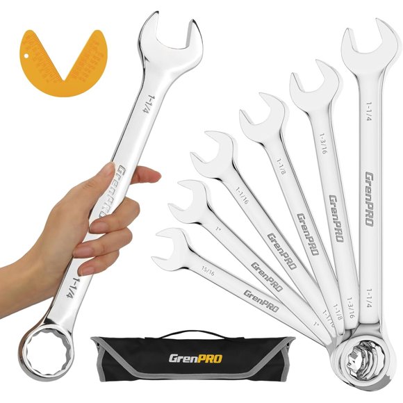 GRENPRO 7PC SAE Large Wrench Set Combination Open End Wrench