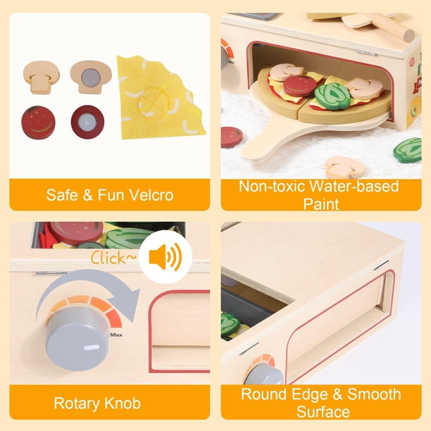 Smartwo Juguete De Pizza De Madera – Horno Y 50 Accesorios Para Cocina Infantil, Juego De Rol Creativo Para Niños De 3 A 6 Años