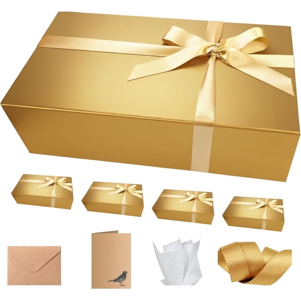 CECOBOX - Cajas de regalo con tapa 13"x8.5"x4" - Acabado mate, caja plegable con cierre magnético - Cajas de propuesta para padrinos y damas de honor, bodas, cumpleaños, fiestas (Oro)