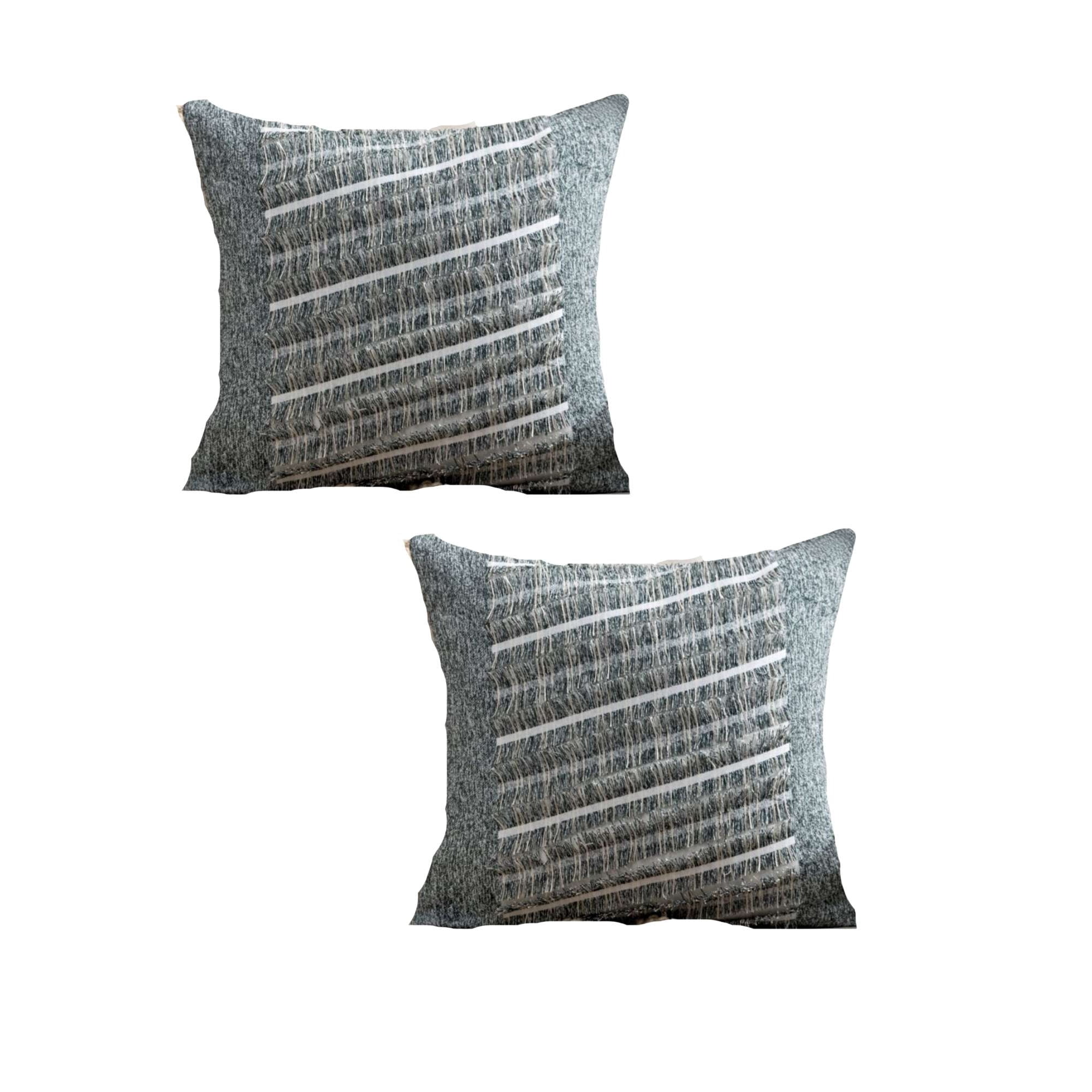Genérico - Kit De 2 Fundas De Cojin Chenille Con Flecos Gris Oscuro