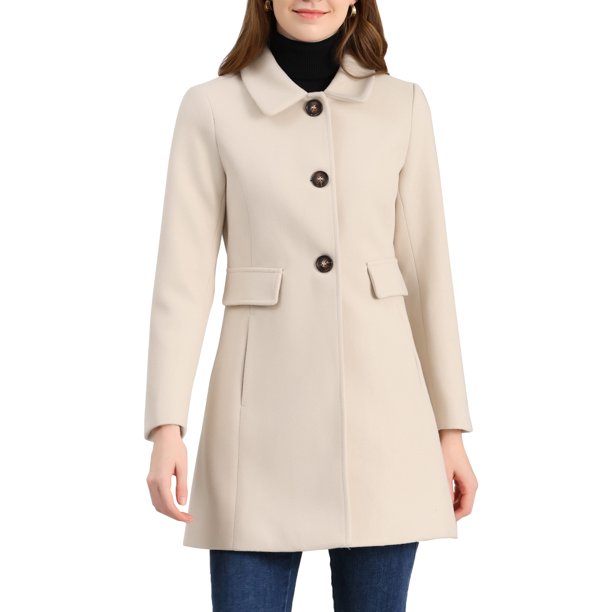 INSPIRE CHIC Abrigos de Invierno para Mujer Clásico Vintage de Longitud Media con Cuello Peter Pan y Botonadura Simple Abrigo S Blanco Crema