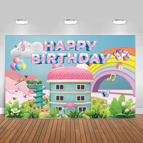 Fondo de casa de muñecas arcoíris para cumpleaños YTHKJS 152 x 91 cm