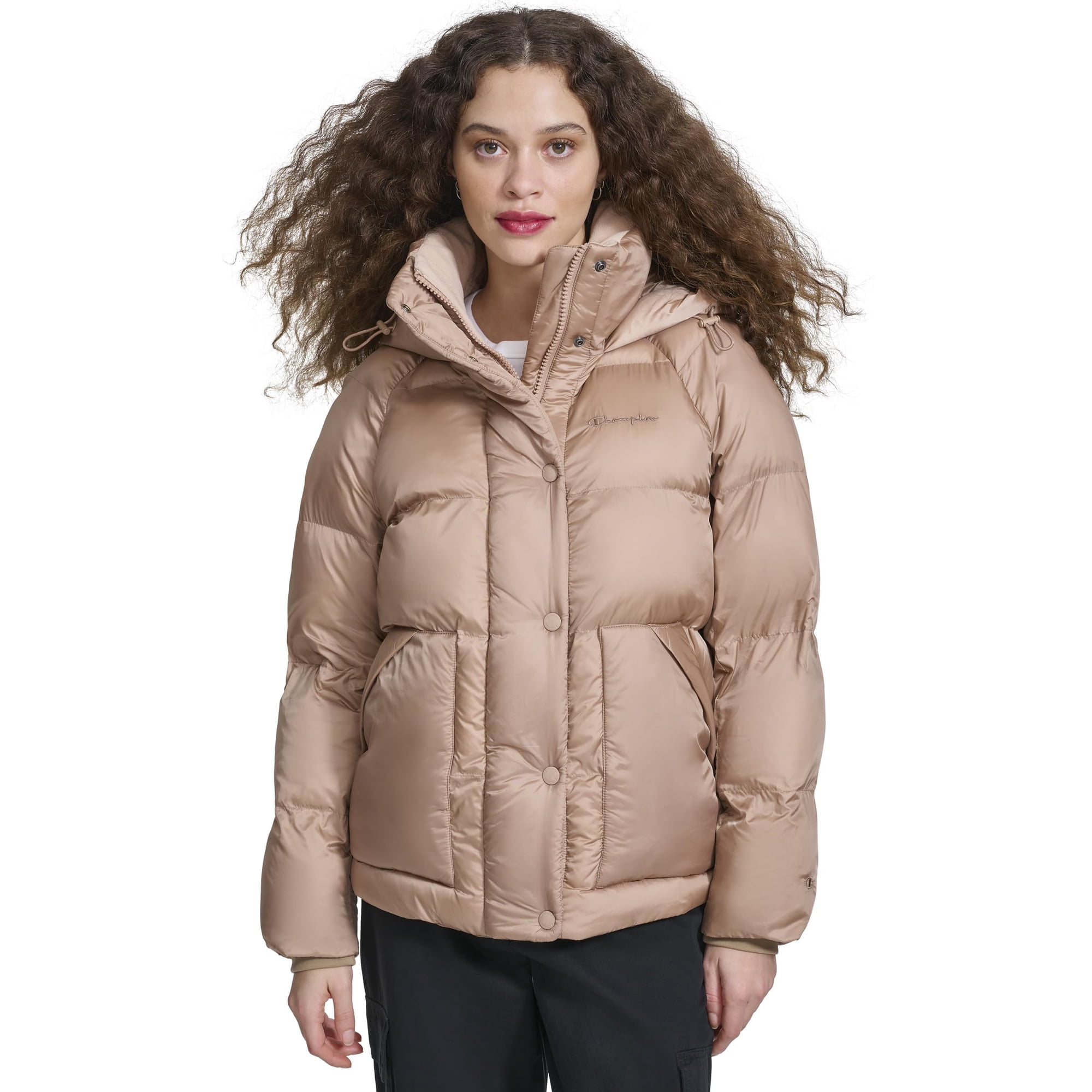 Chaqueta Champion Para Mujer, Acolchada, Con Capucha, Acolchada, Cálido, Color Topo