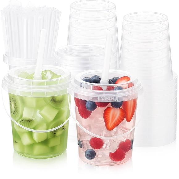 Cubetas para Bebidas TREEHAC 24 oz Transparentes de PP 50 Juegos con Tapa