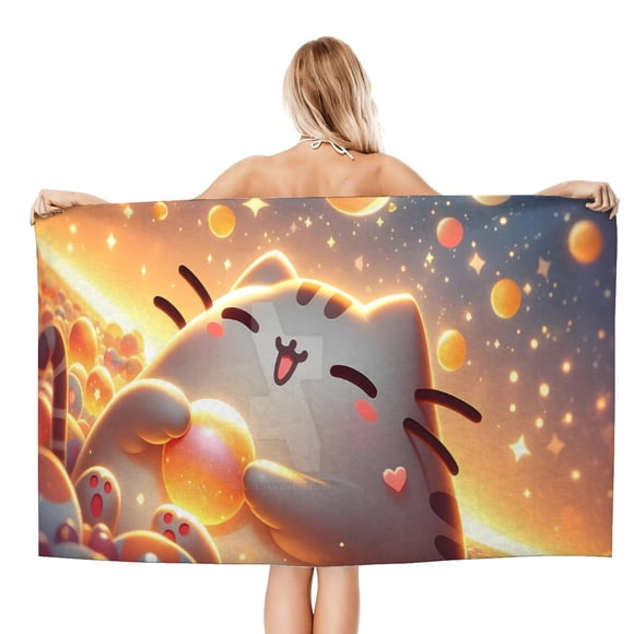 Pusheen el Gato Toalla de playa de secado rápido con diseño temático, regalo para mujeres y niñas, ideal para cumpleaños, fans, amantes de la música, uso en la playa o al aire libre, 78 × 160 cm