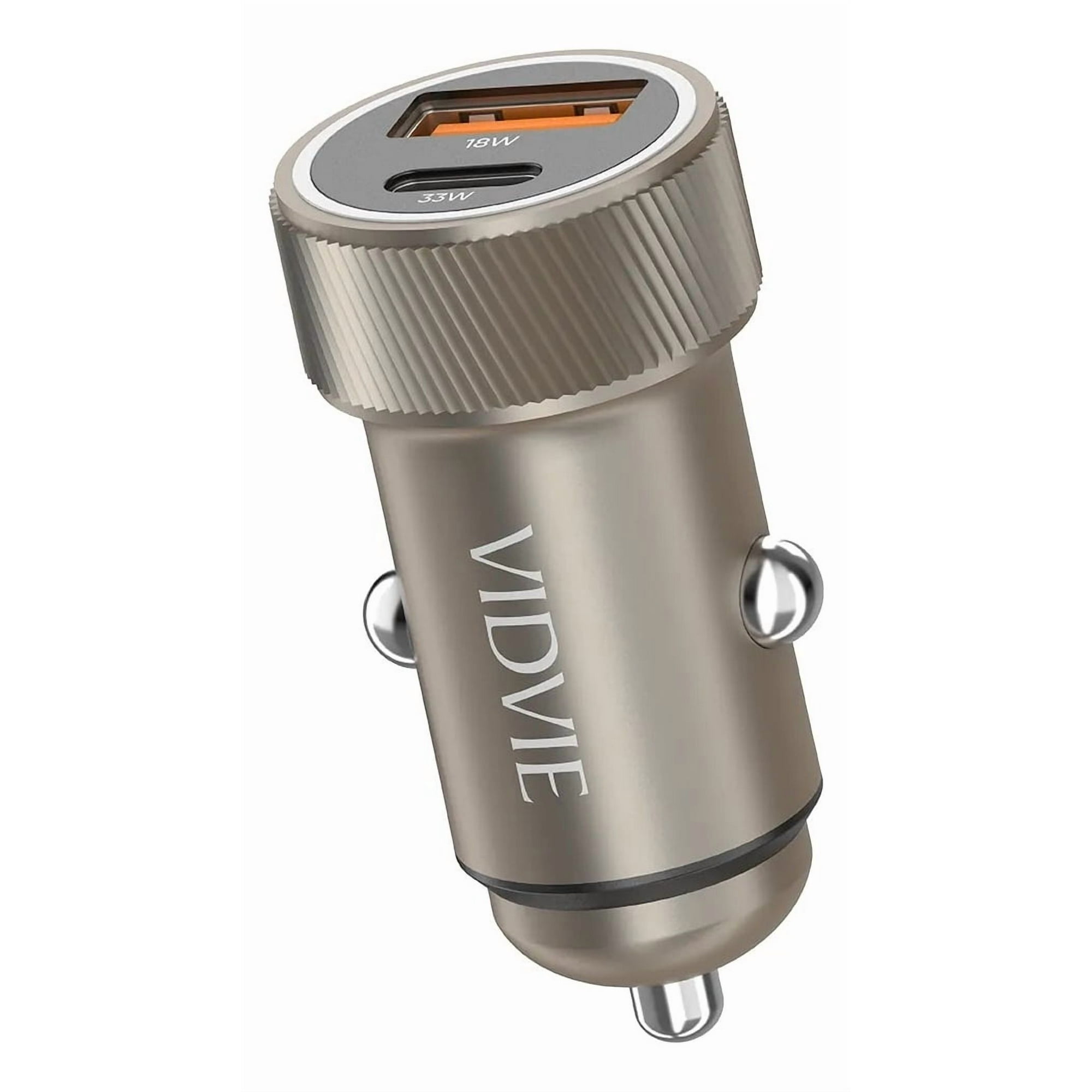 Vidvie - Cargador Auto Adaptador Carga Rápida 33w Tipoc 18w Usb 12-24 Gris Cc542