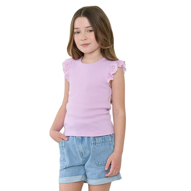 Polera Niña Kids Manga Corta Rib Lila Corona