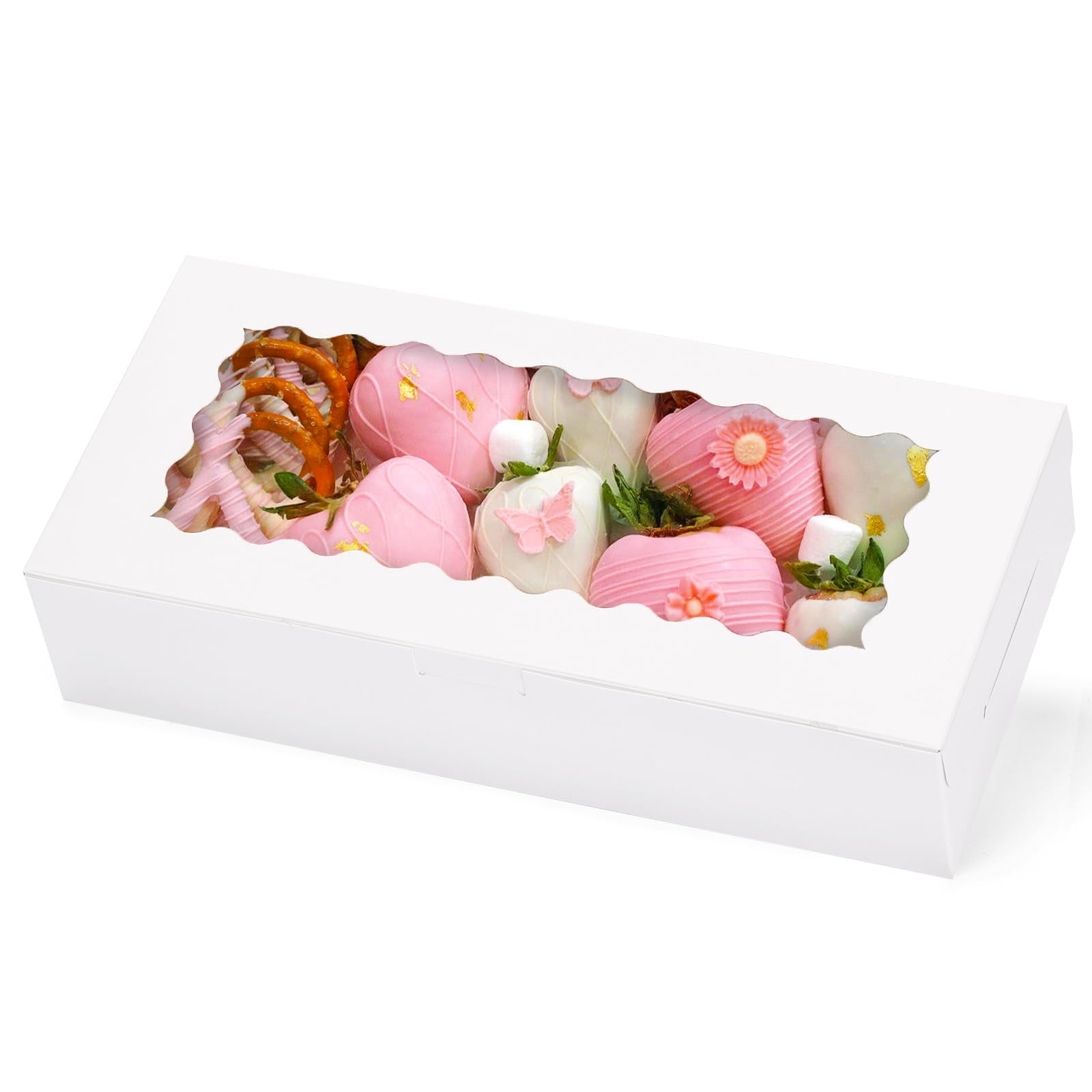 Cajas Para Galletas Moretoes, 30 Unidades, Caja Blanca Para Panadería De 32 X 14 X 6 Cm Con Ventana