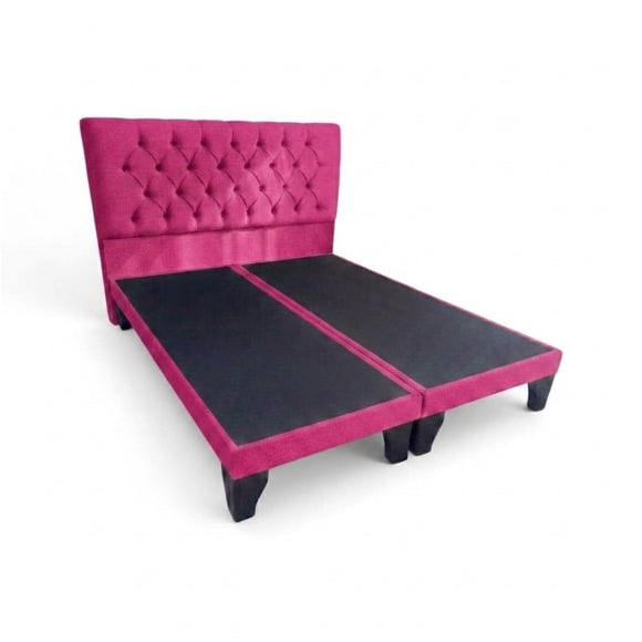 Cama Europea 2 plazas con Respaldo y bases divididas tapizada en Lino Rosado Oscuro