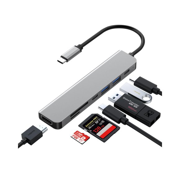 Estación de acoplamiento USB C Hub Zyerch 7 en 1 4K HDMI 100 W PD