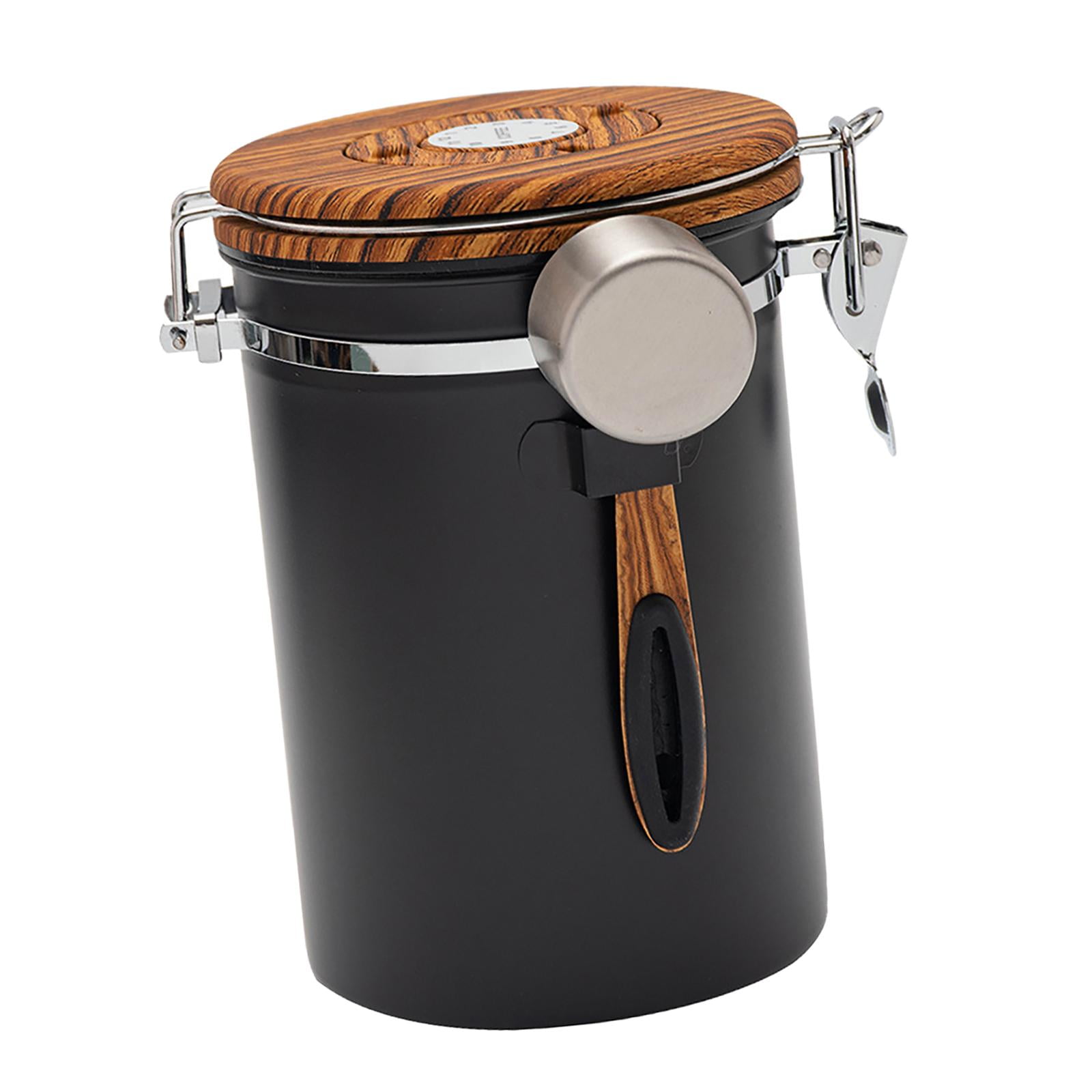 Magideal - Contenedor De Café Almacenamiento De Café Con De Fecha Y Almacenamiento De Tarros De Cuchara De Medida Para Frijoles Café Molido , Negro