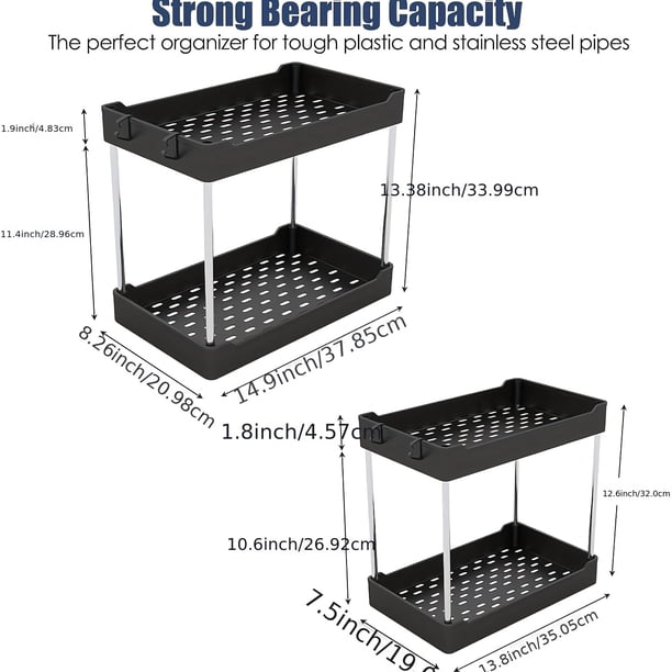2pcs Under Sink Organizer And Storage, 2 Tier Bathroom Organizer Under Sink, Black Under Sink Organizer And Storage, Cleaning Supplies Organizer, Cabinet Under Storage Cabinets, Two Sizes Large And Me