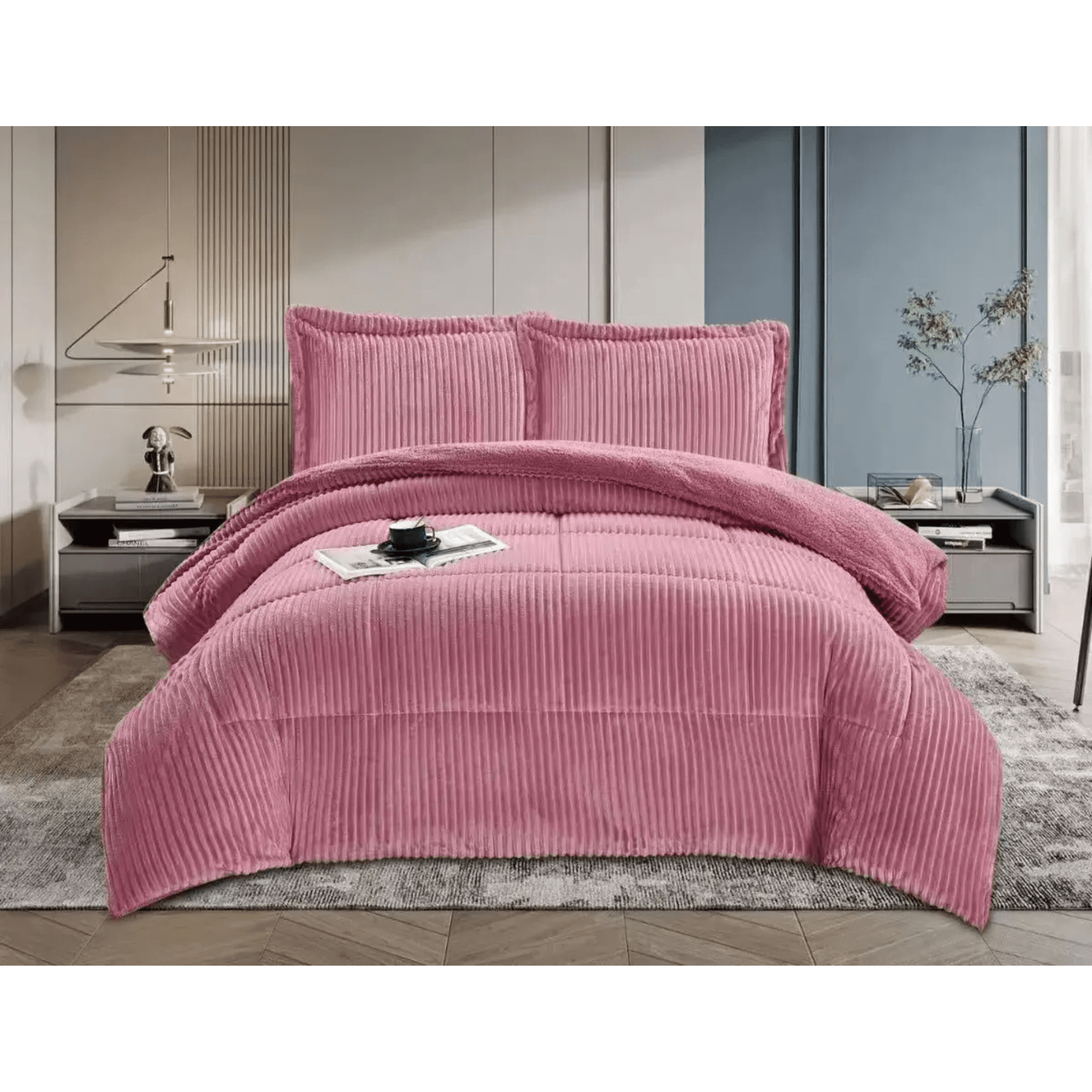 Genérico - Cobertor Plumones Con Chiporro De 2 Plazas + 2 Fundas 230x250cm Rosa