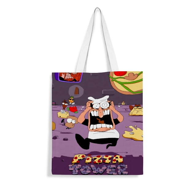 Pizza Tower Bolso de tela con estampado de lienzo para mujer, bolsa de compras reutilizable y estética, con cremallera interior, regalo para mujer, 35 × 40 cm.