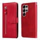 thumbnail image 1 of Funda tipo cartera para Samsung Galaxy S25 Ultra con bolsillo con cremallera y ranuras para tarjetas – Función de soporte Rojo, 1 of 6