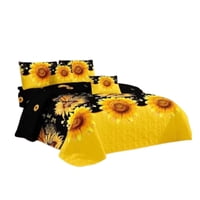 Genérico - Cubrecama Quilt Verano King - Negro Amarillo Girasoles Kfl157