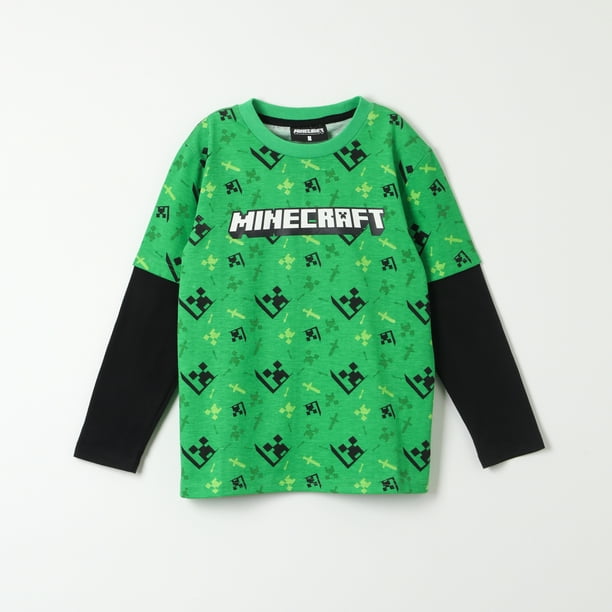Polera Manga Larga Niño Creepers Faces Verde Minecraft