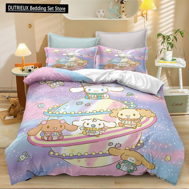 v756 Bed Sheets Cartoon Cinnamoroll Duvet Cover Bedding Supplies Girl Princess Dormitory Room Pillow Cover Quilt Cover Two Piece Set 3-Piece Bedding Set (1 Duvet Cover + 2 Pillow Shams) Bed Sheets ju7