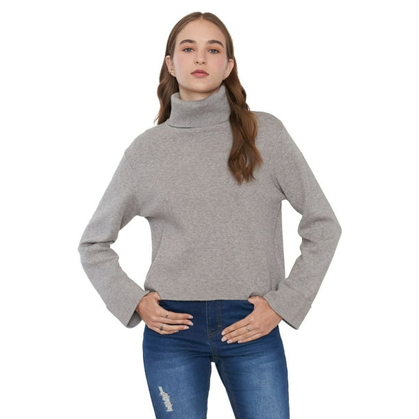 Sweater Mujer Cuello Tortuga Gris Melange Corona