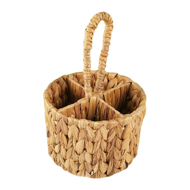 Cesta de almacenamiento de cubiertos de mimbre, soporte para utensilios dividido, tejido para mostrador, soporte para cubiertos de agua para cucharas
