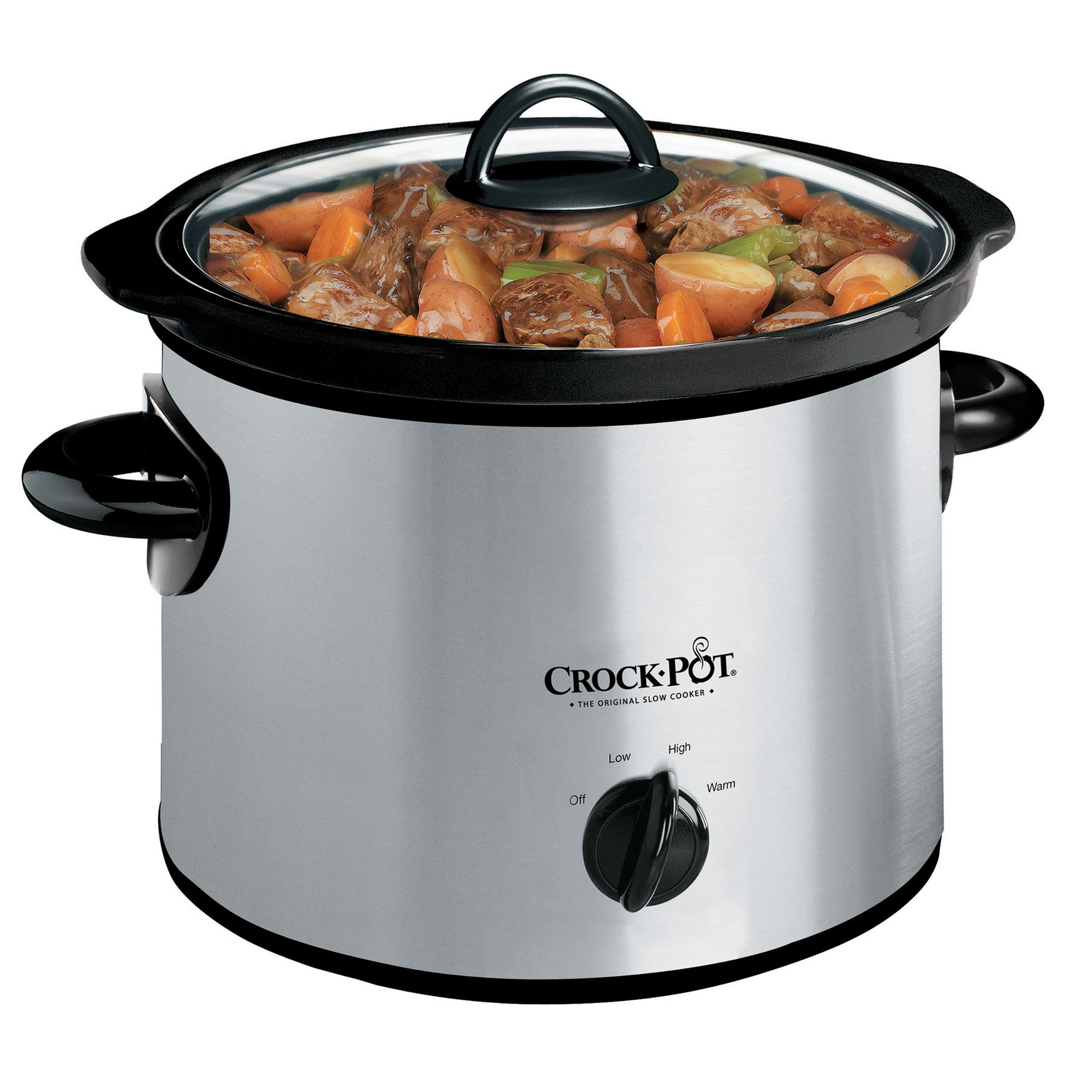Olla De Cocción Lenta Manual Crock Pot 3 Cuartos Acero Inoxidable Negro