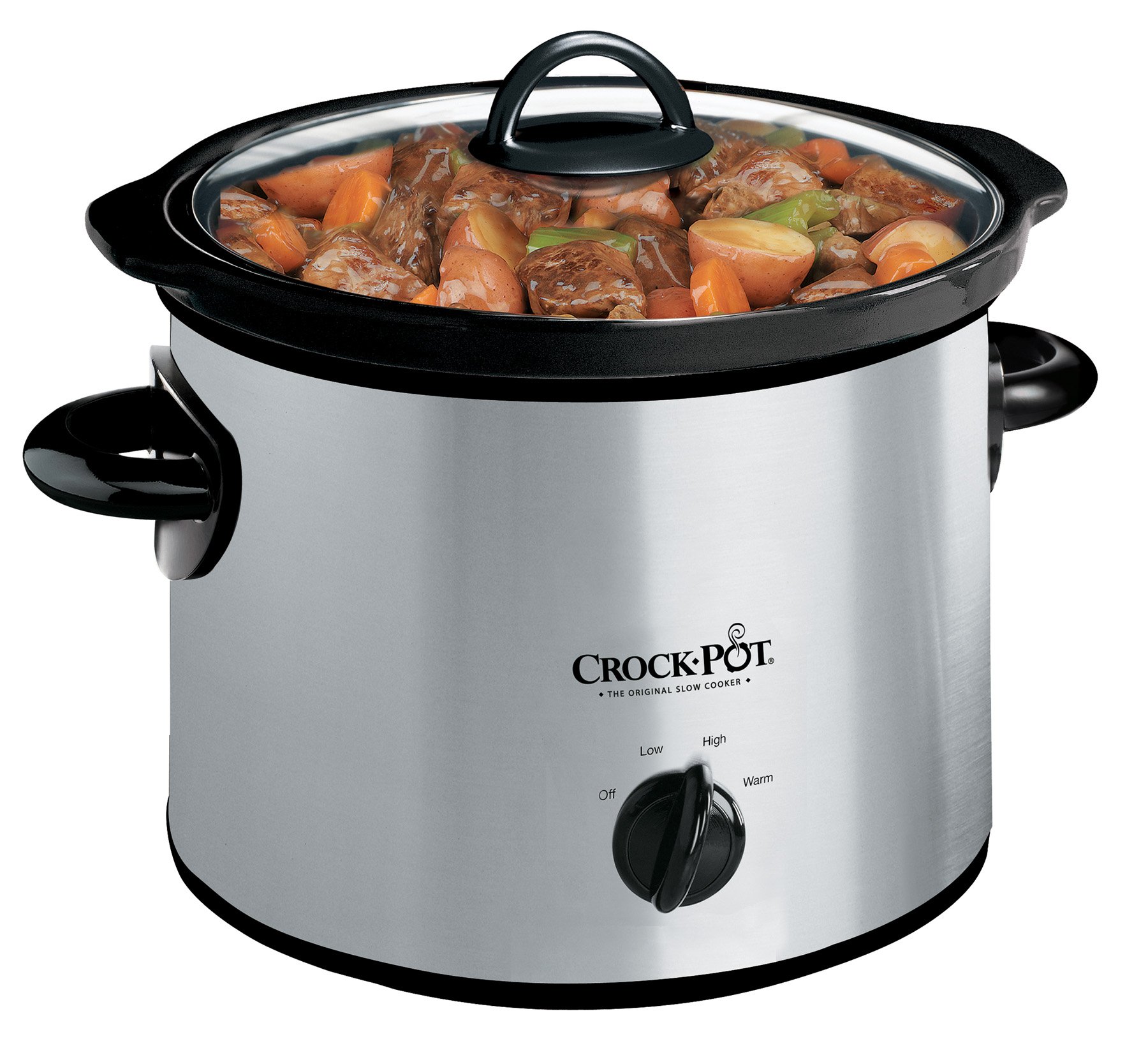 Olla De Cocción Lenta Manual Crock Pot 3 Cuartos Acero Inoxidable Negro