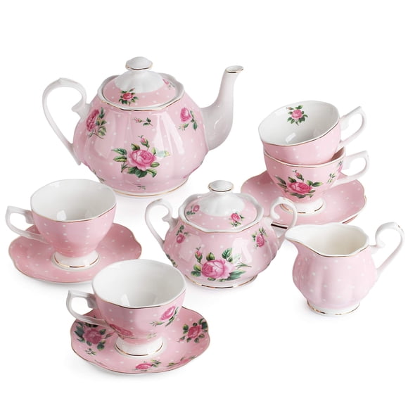Juego de té Brew To A Tea de 13 piezas en rosa pastel floral
