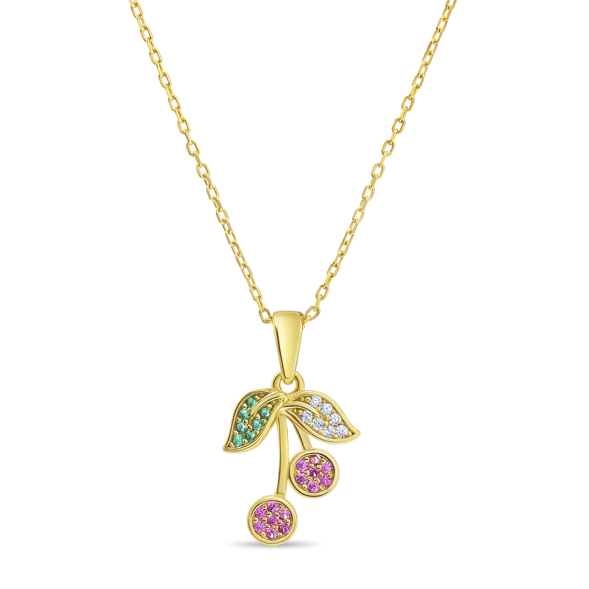 Tiana Joyas - Collar De Cereza Con Circones De Plata 925 Enchapado En Oro 18k