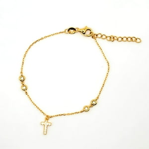 Tiana Joyas - Pulsera Con Una Cruz Y Circones De Plata 925 Enchapada En Oro De 18K