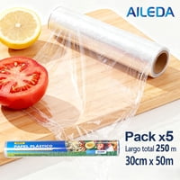 Papel Aileda Film Plástico 30Cm X 50 Mt Cocina Transparente En Total 5 Rollos