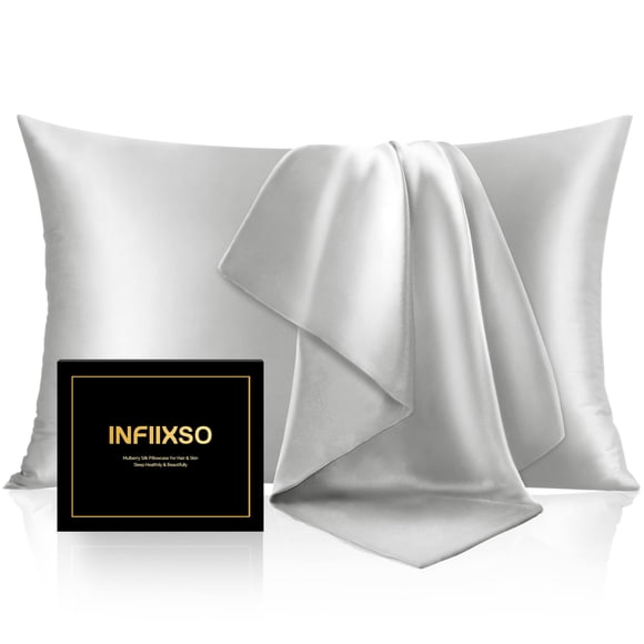 Fundas De Almohada De Seda Infinixso Tamaño Estándar Paquete De 2 Color Gris Claro