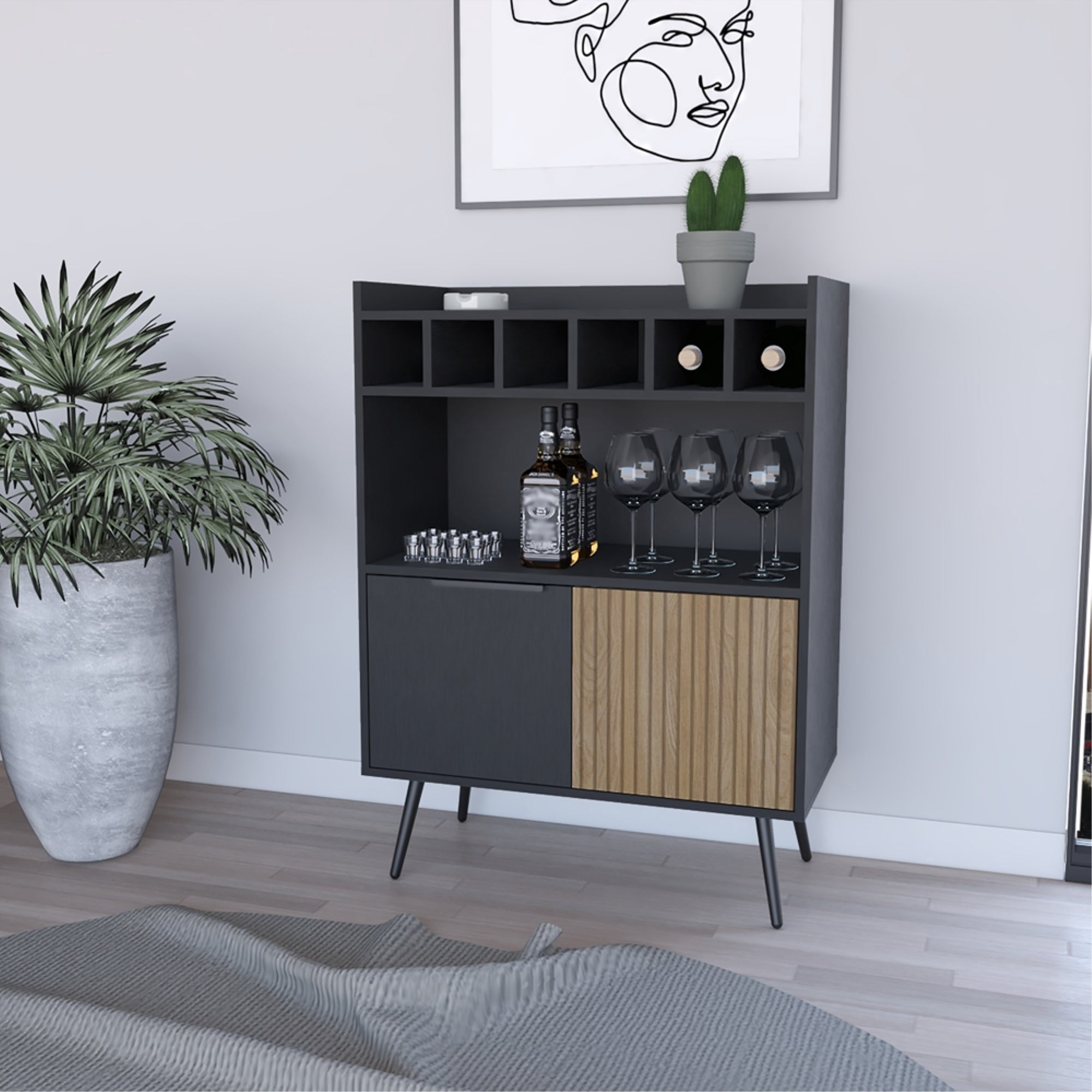 Tuhome - Bar Bajo Funes Eco 2 Puertas Wengue Con 6 Botelleros