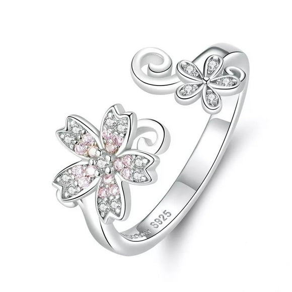 Anillo flor cerezo ajustable plata 925