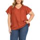 thumbnail image 4 of GRACIA Y GRANDEZA Blusa Casual de Mujer Talla Grande para Escuela, Colegio, Pascua, Verano con Hombro Fruncido, Textura Jacquard, Manga con Volantes, Cuello en V, Talla 3X Naranja Rojo, 4 of 6
