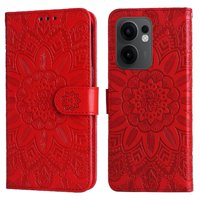 Funda Tipo Cartera Foxdock Para Oppo Reno 13F , Diseño Girasol En Relieve, Cuero Pu, Cierre Magnético, Soporte Y Tarjetero