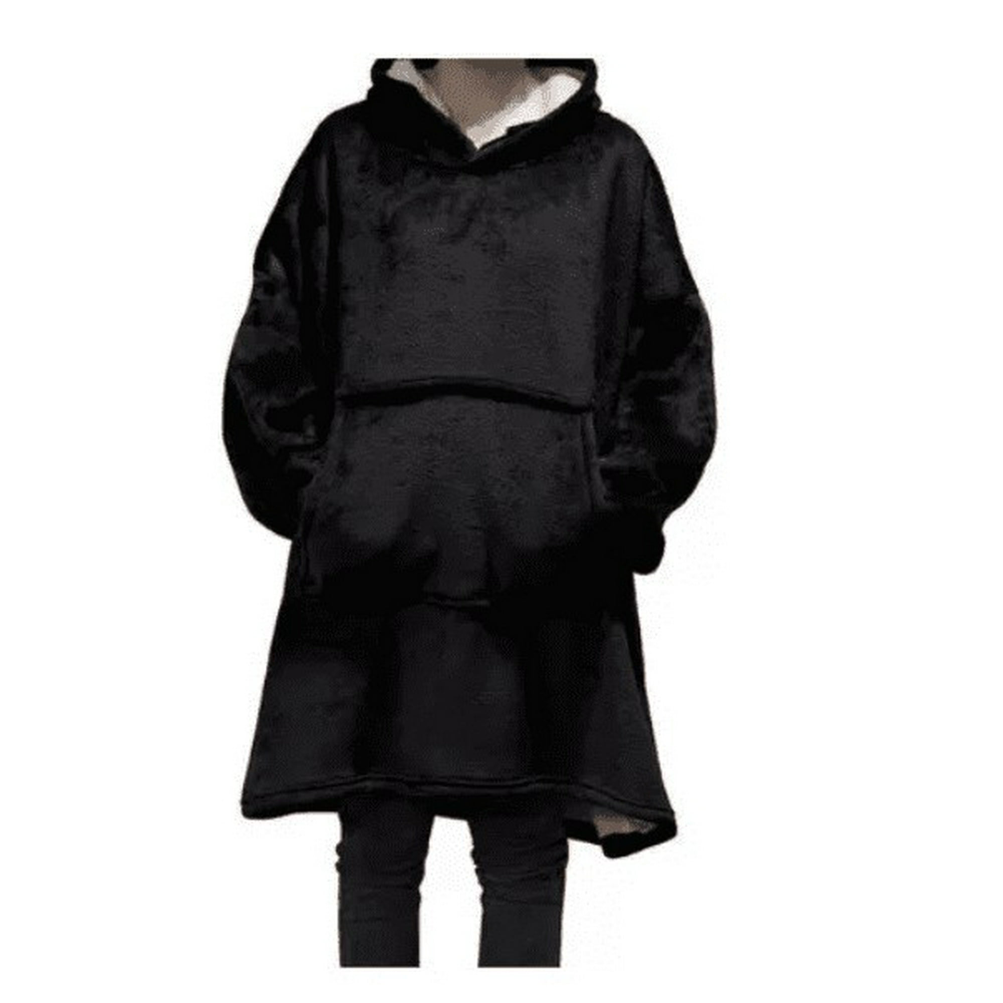 Genérico - Poleron Felpa Con Capucha Manta Polar Bata Frazada Negro