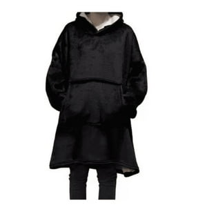 Genérico - Poleron Felpa Con Capucha Manta Polar Bata Frazada Negro
