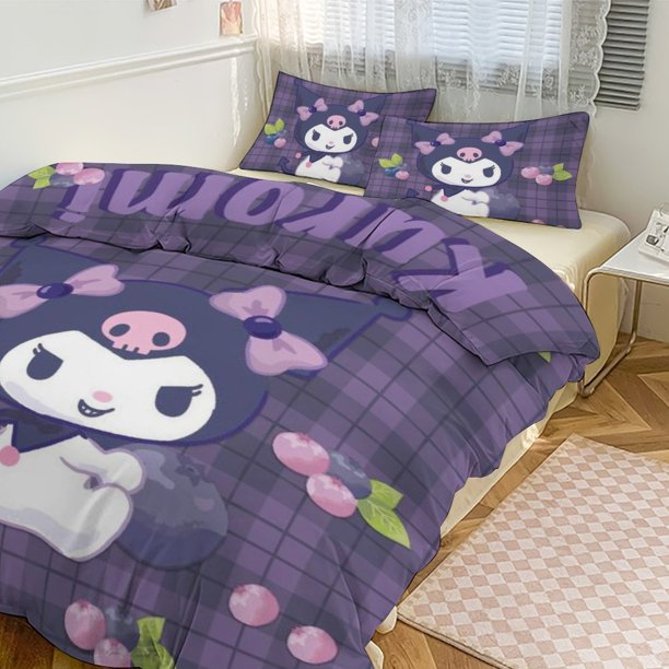 Kuromi Cute Cartoon Character Duvet Cover Set Bedding Set 1 Duvet Cover And 2 Pillowcases 3D Cartoon Printed Comfortable And Ultra Soft Bed Set Room Decor for Bedroom