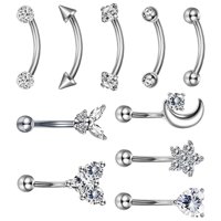 Ioensy - 10 Piezas Stainlee Acero Nariz Anillo Ceja Labio Pernos Pendiente Punk Festivo